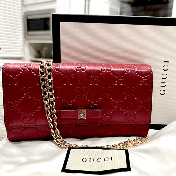 Gucci Handbags - Gucci Full Inclusion Authentic Red Guccissima Long Calfskin Leather Wallet